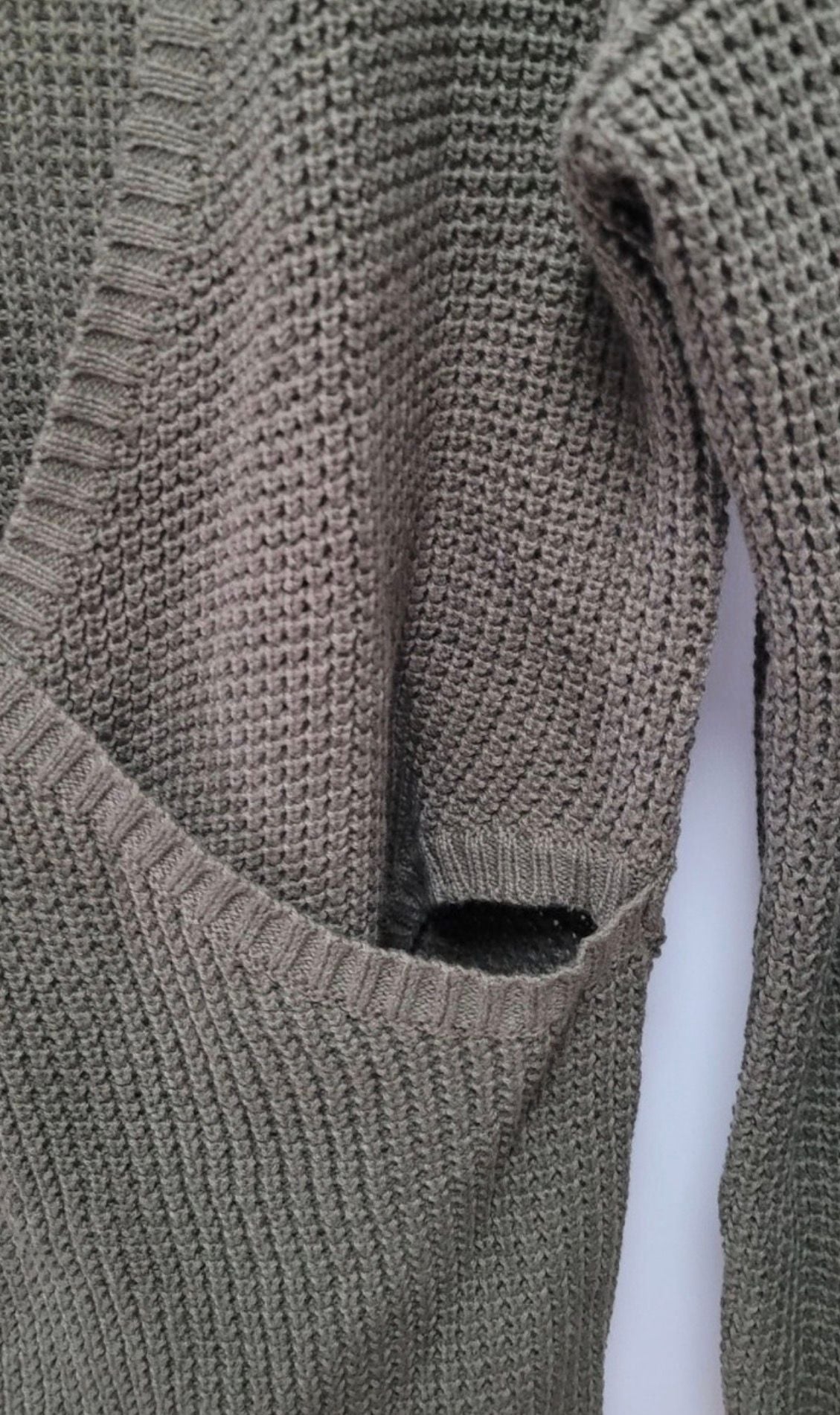 GUESS Olive Green Waffle Knit Faux Wrap Cutout Crew Neck Sweater 7