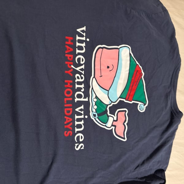Vineyard Vines Shirt Women Large Blue Big Logo Christmas Spellout