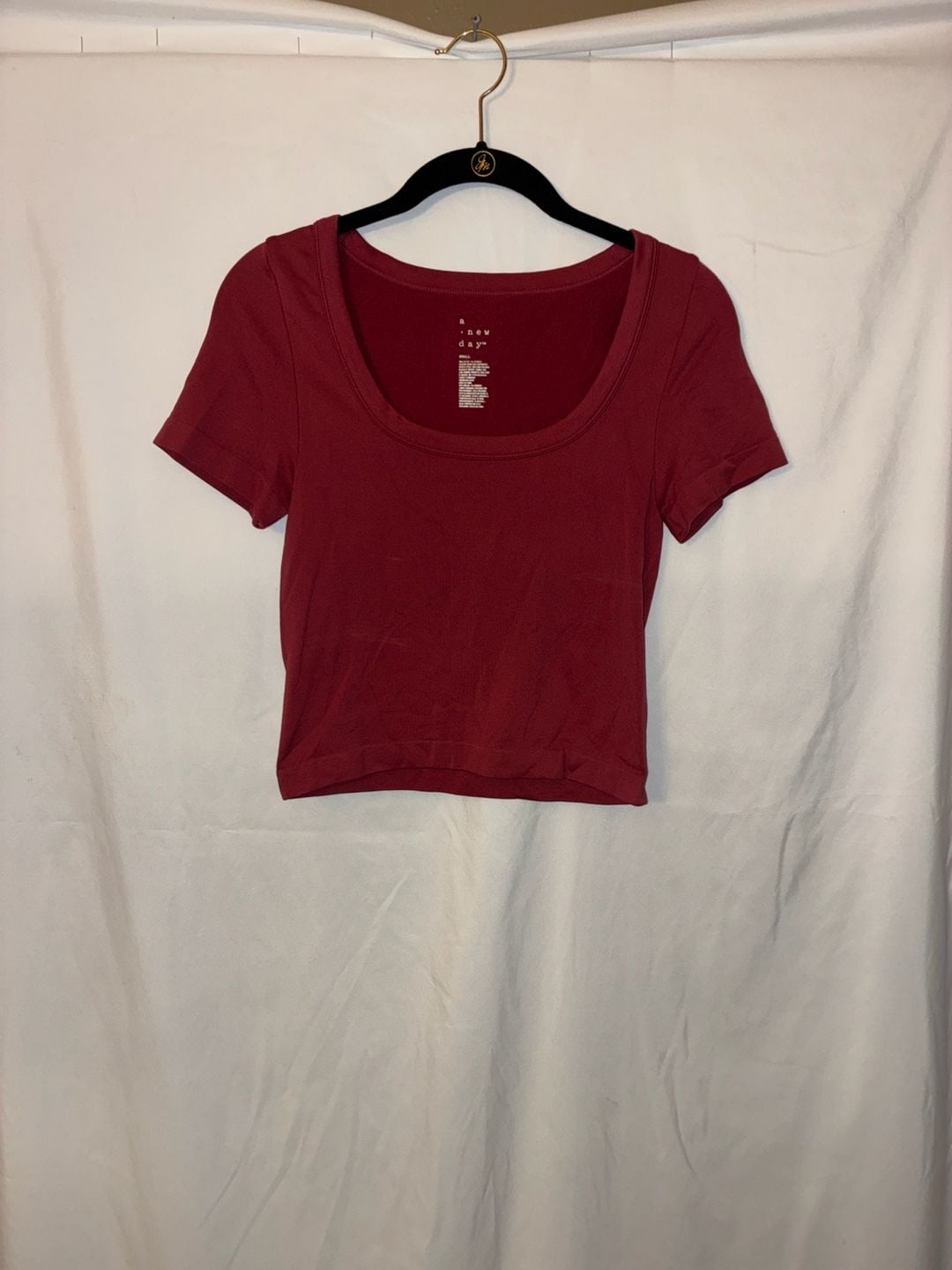 A New Day Women's Short Sleeve Scoop Neck Ribbed Crop Top - Burgundy 2