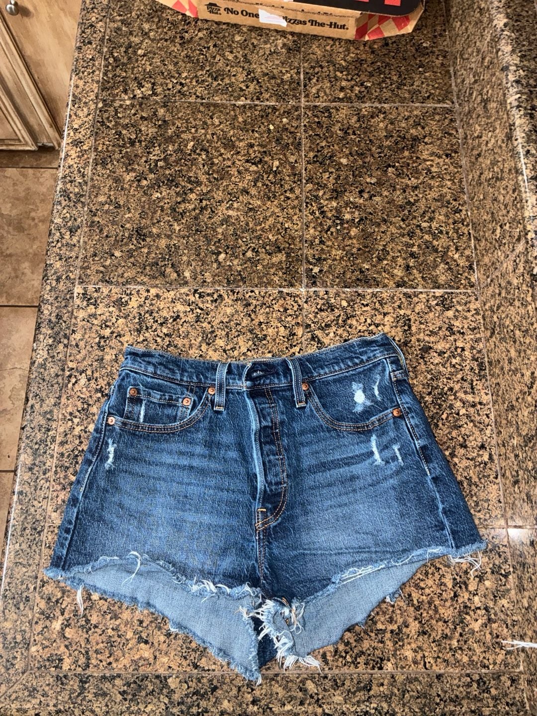 Levi's 501 Original Distressed High Rise Button Fly Denim Cutoff Shorts 2