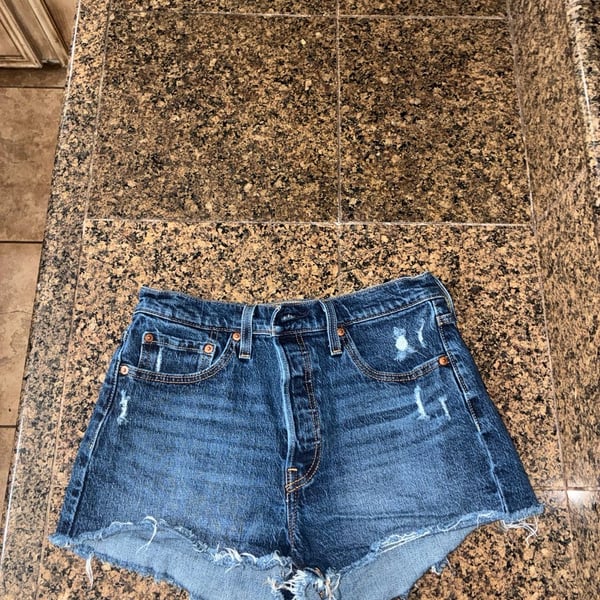 Levi's 501 Original Distressed High Rise Button Fly Denim Cutoff Shorts