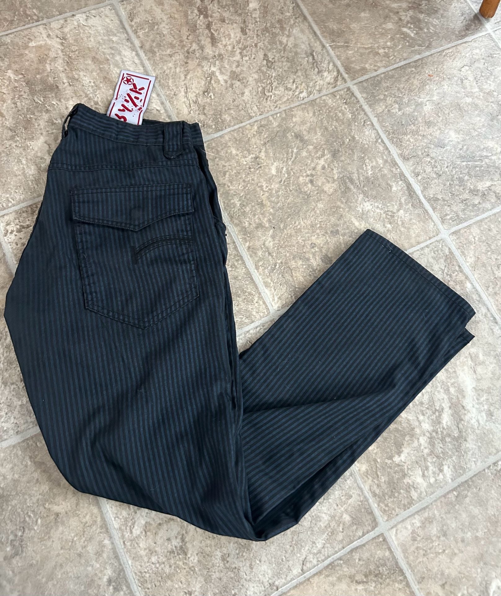 S.W.A.K. Black Pinstripe Y2K Grunge Denim Jeans with Flap Back Pockets 2