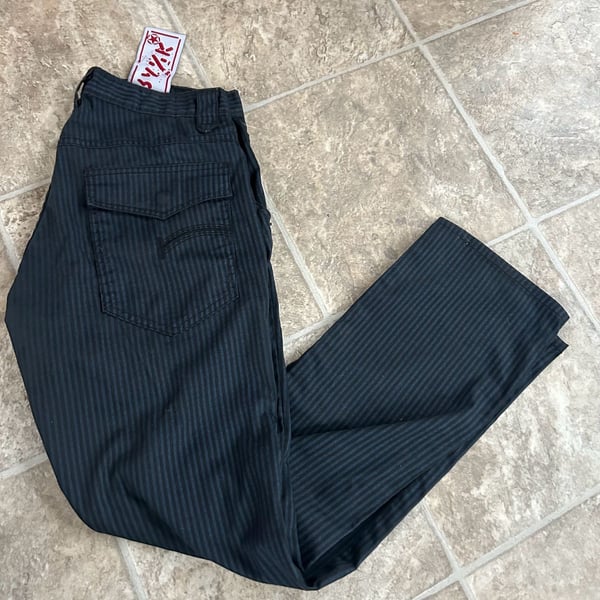 S.W.A.K. Black Pinstripe Y2K Grunge Denim Jeans with Flap Back Pockets
