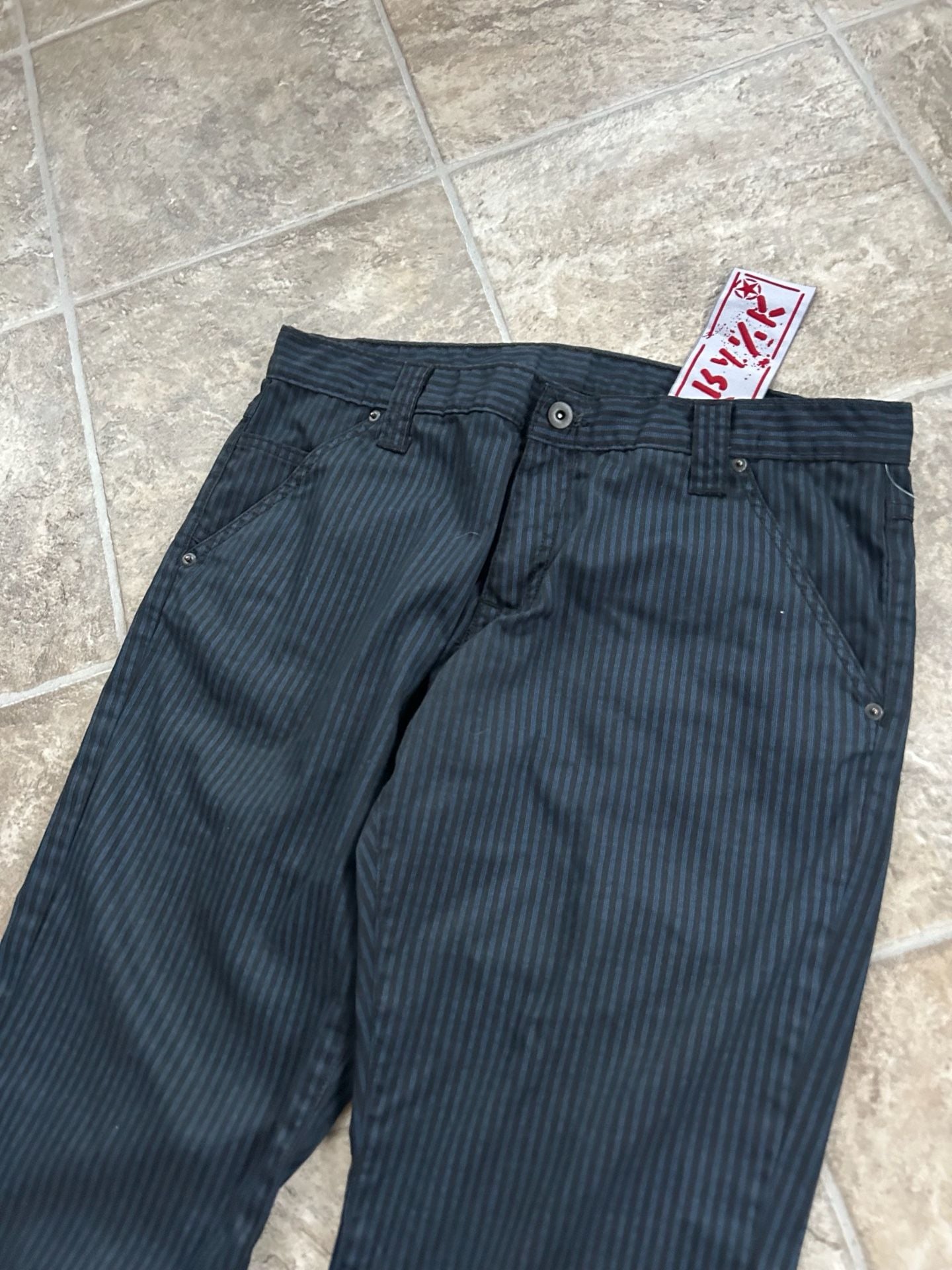S.W.A.K. Black Pinstripe Y2K Grunge Denim Jeans with Flap Back Pockets 5