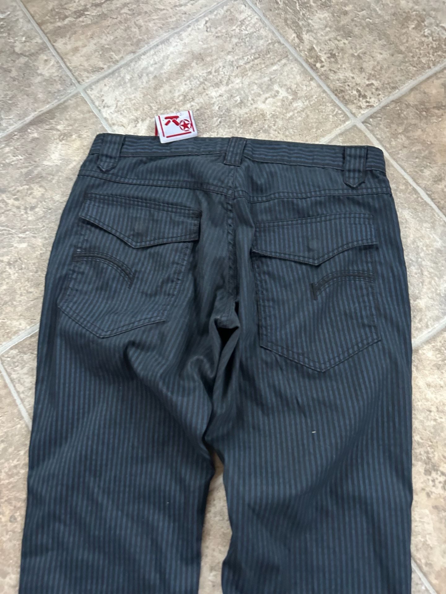 S.W.A.K. Black Pinstripe Y2K Grunge Denim Jeans with Flap Back Pockets 8