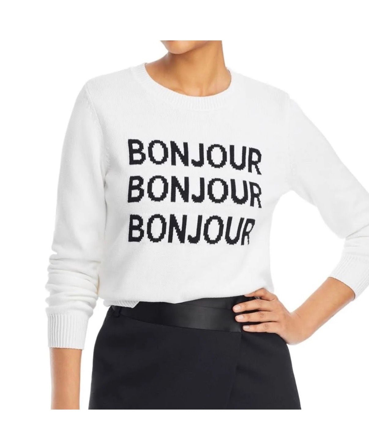 Karl Lagerfeld Paris Women's Bonjour Graphic Knit Crewneck Sweater - Size Small 1