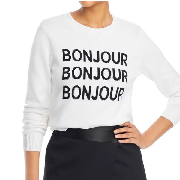 Karl Lagerfeld Paris Women's Bonjour Graphic Knit Crewneck Sweater - Size Small