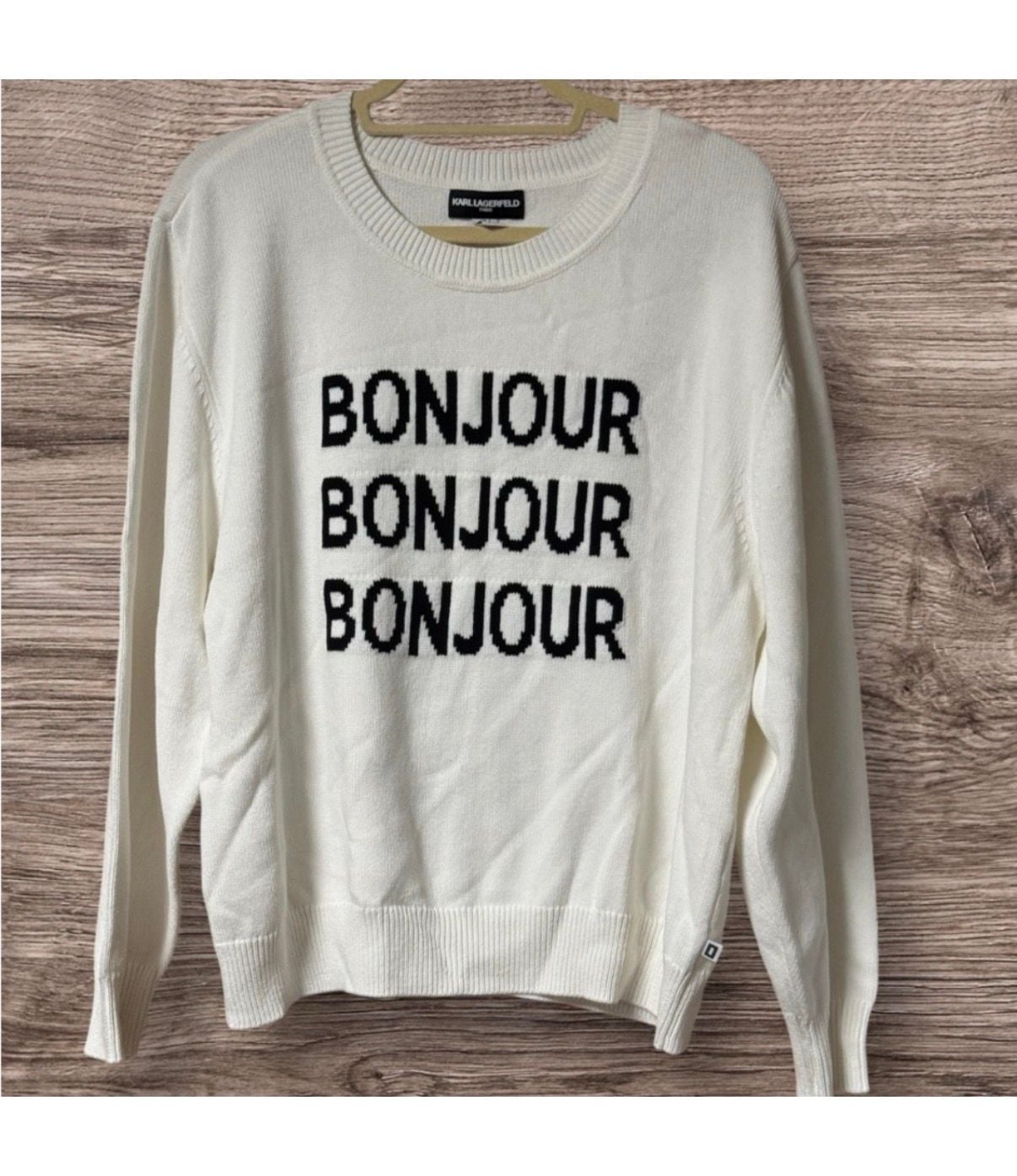 Karl Lagerfeld Paris Women's Bonjour Graphic Knit Crewneck Sweater - Size Small 2