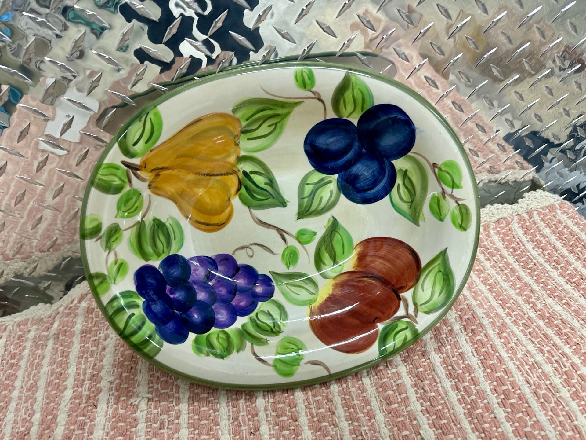 Century Hand Painted Fruit Design Oval Ceramic Serving Bowl 1