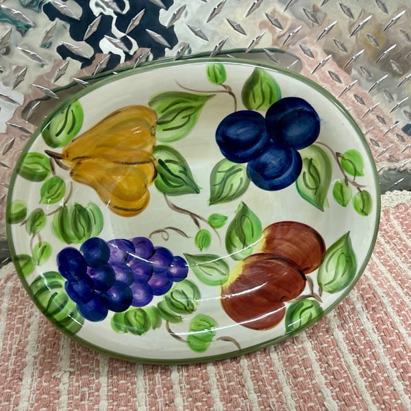 Century Hand Painted Fruit Design Oval Ceramic Serving Bowl