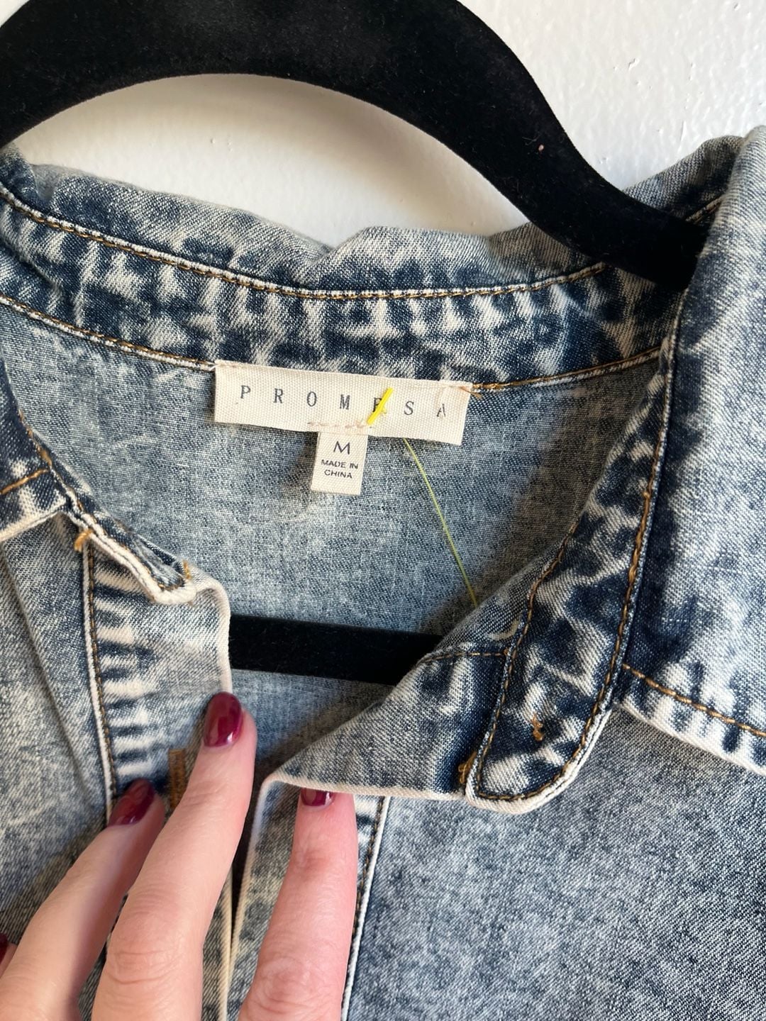 PROMESA Acid Wash Tiered Denim Mini Shirt Dress Medium 2