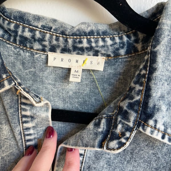 PROMESA Acid Wash Tiered Denim Mini Shirt Dress Medium