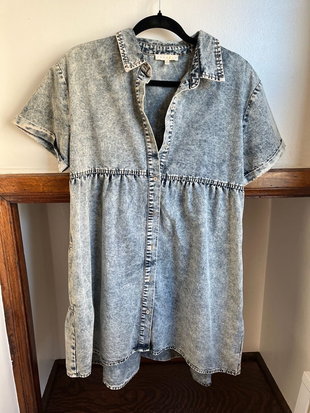 PROMESA Acid Wash Tiered Denim Mini Shirt Dress Medium 3