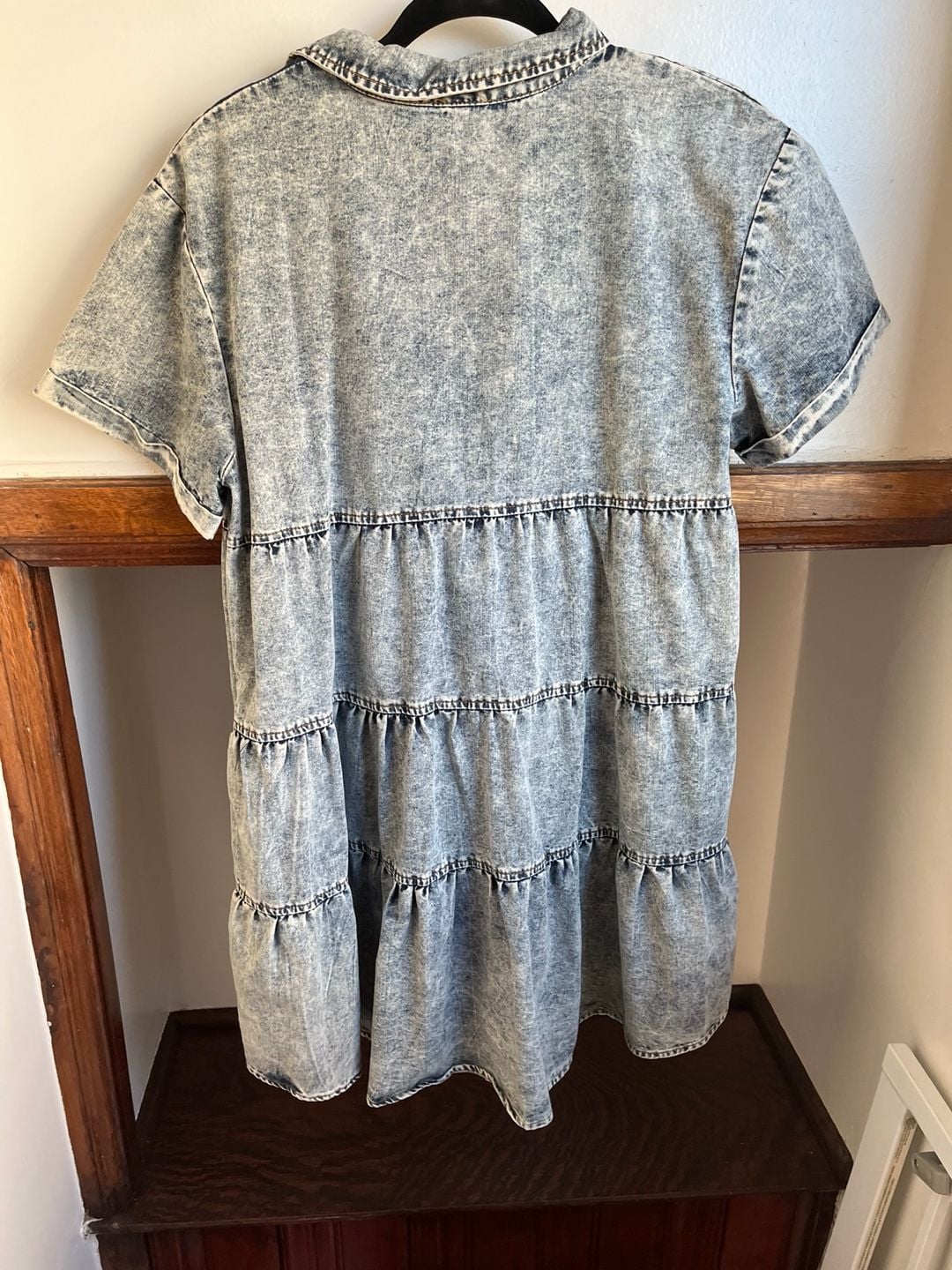 PROMESA Acid Wash Tiered Denim Mini Shirt Dress Medium 4