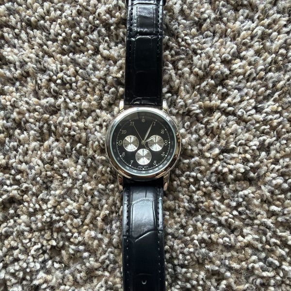 Avon Fmen Genuine Diamond Accent Watch, Black Leather