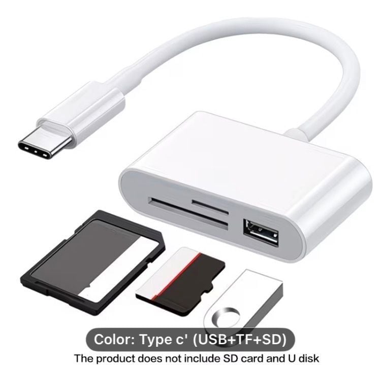 Hoveyo USB-C 3-in-1 Card Reader Hub - SD, Micro SD, and USB Adapter - White 1