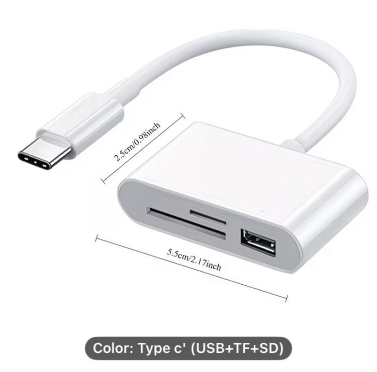 Hoveyo USB-C 3-in-1 Card Reader Hub - SD, Micro SD, and USB Adapter - White 2