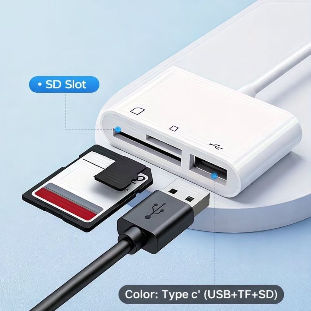 Hoveyo USB-C 3-in-1 Card Reader Hub - SD, Micro SD, and USB Adapter - White 4