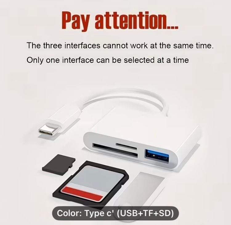 Hoveyo USB-C 3-in-1 Card Reader Hub - SD, Micro SD, and USB Adapter - White 5