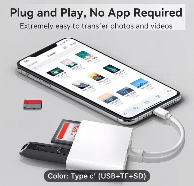 Hoveyo USB-C 3-in-1 Card Reader Hub - SD, Micro SD, and USB Adapter - White 6