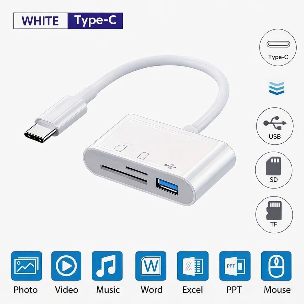 Hoveyo USB-C 3-in-1 Card Reader Hub - SD, Micro SD, and USB Adapter - White 7