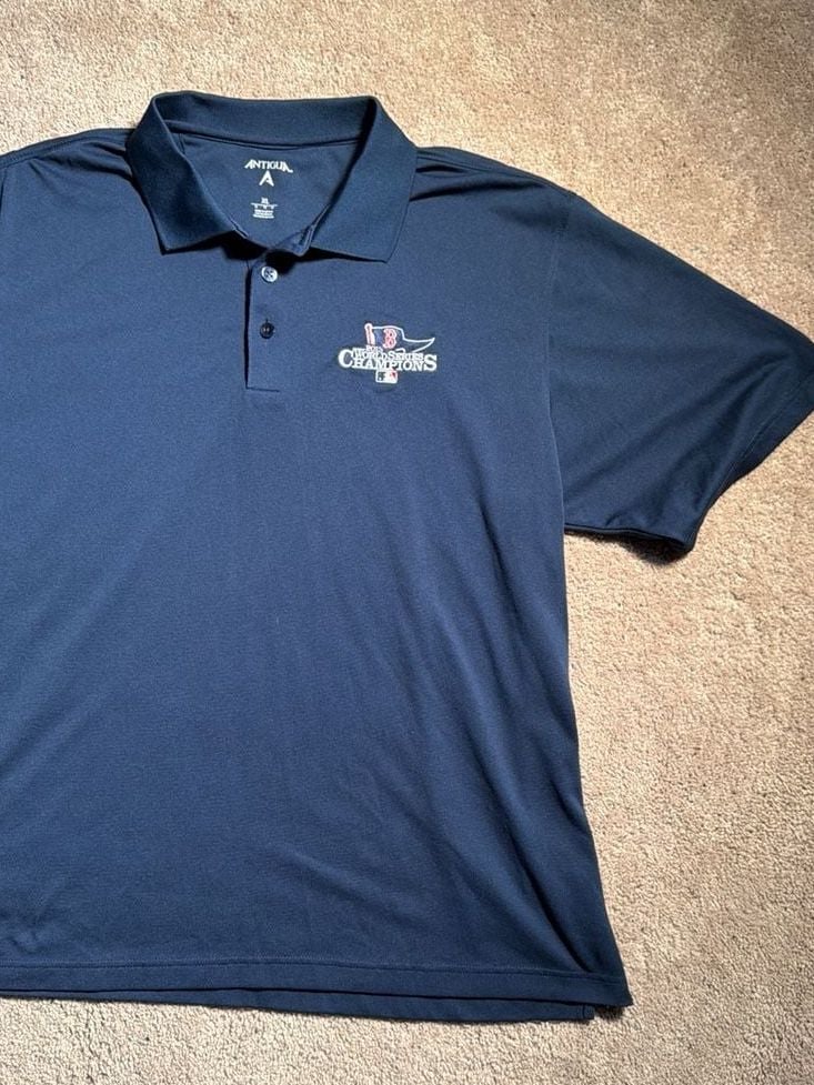 Men's Navy Blue 2013 Boston Red Sox World Series Champions Polo Shirt XL LIKE NEW 2