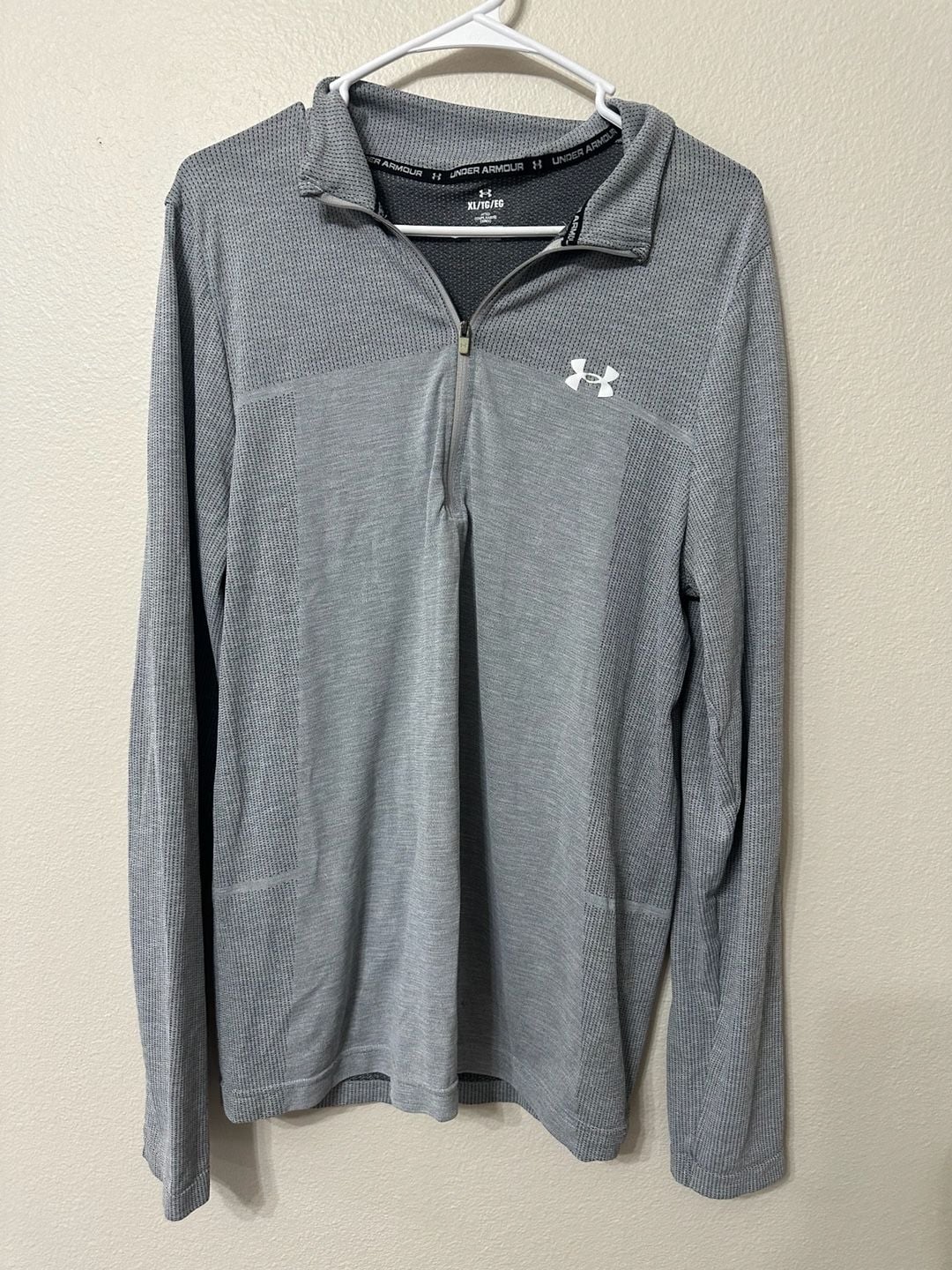 Under Armour Shirt Mens Grey Fitted UA Seamless Quarter Zip Long Sleeve 2