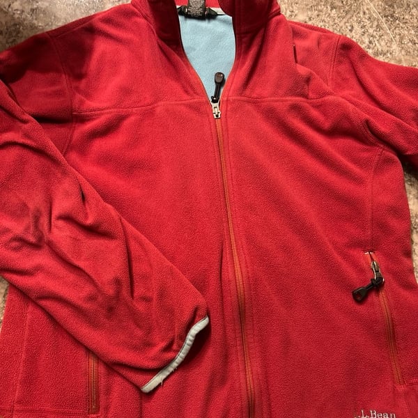 VTG L.L.Bean Jacket Womens L Red Polartec Fleece Full Zip Stand Collar Outdoor