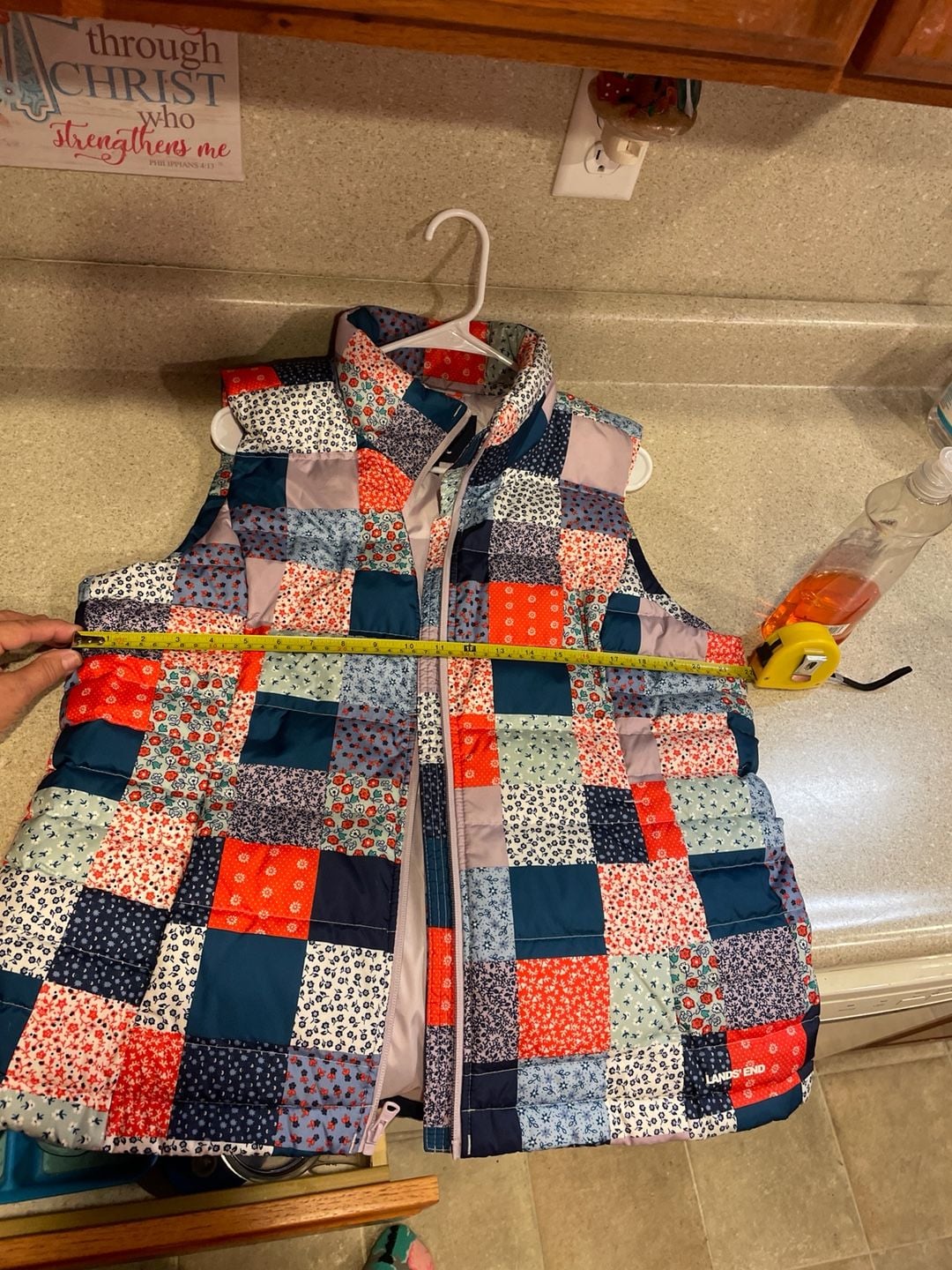 Lands' End Women's Quilted Down Puffer Vest. patchwork pattern. 3