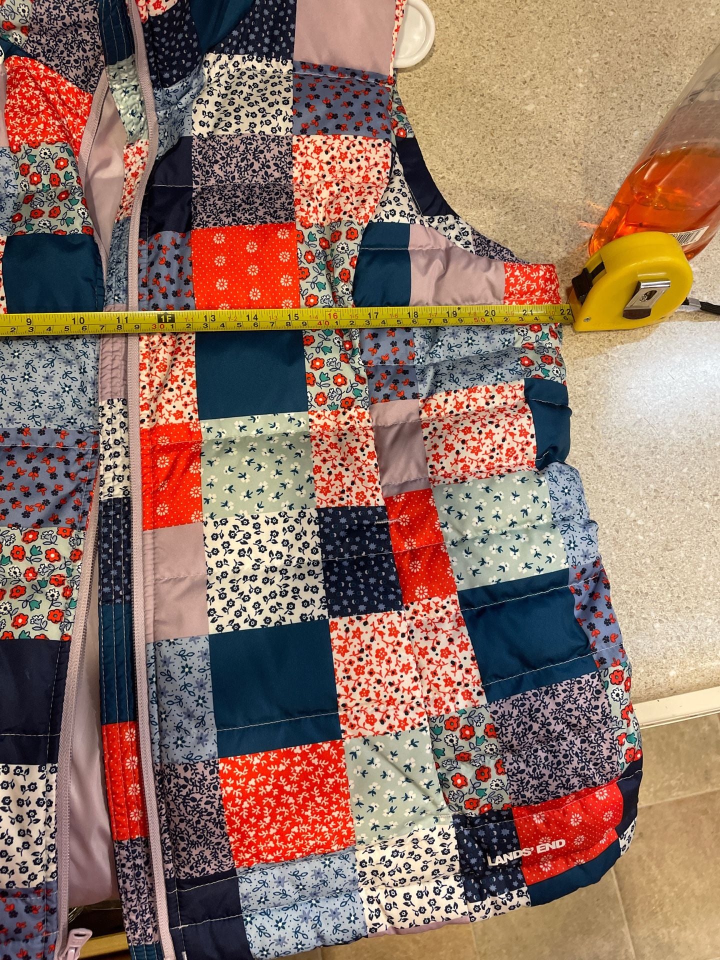 Lands' End Women's Quilted Down Puffer Vest. patchwork pattern. 10