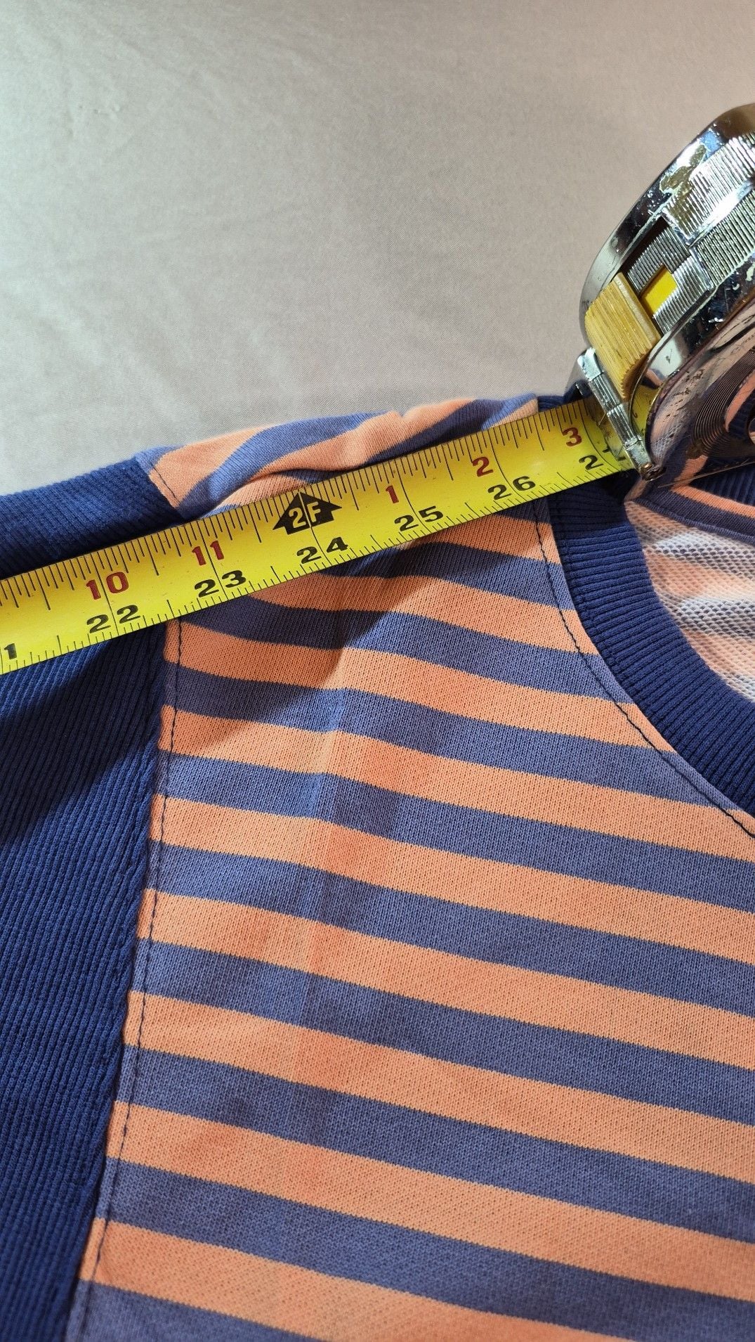 Glamaker Universal Striped Color Block Oversized Sweatshirt Crewneck Pullover Top Navy Coral size S 9