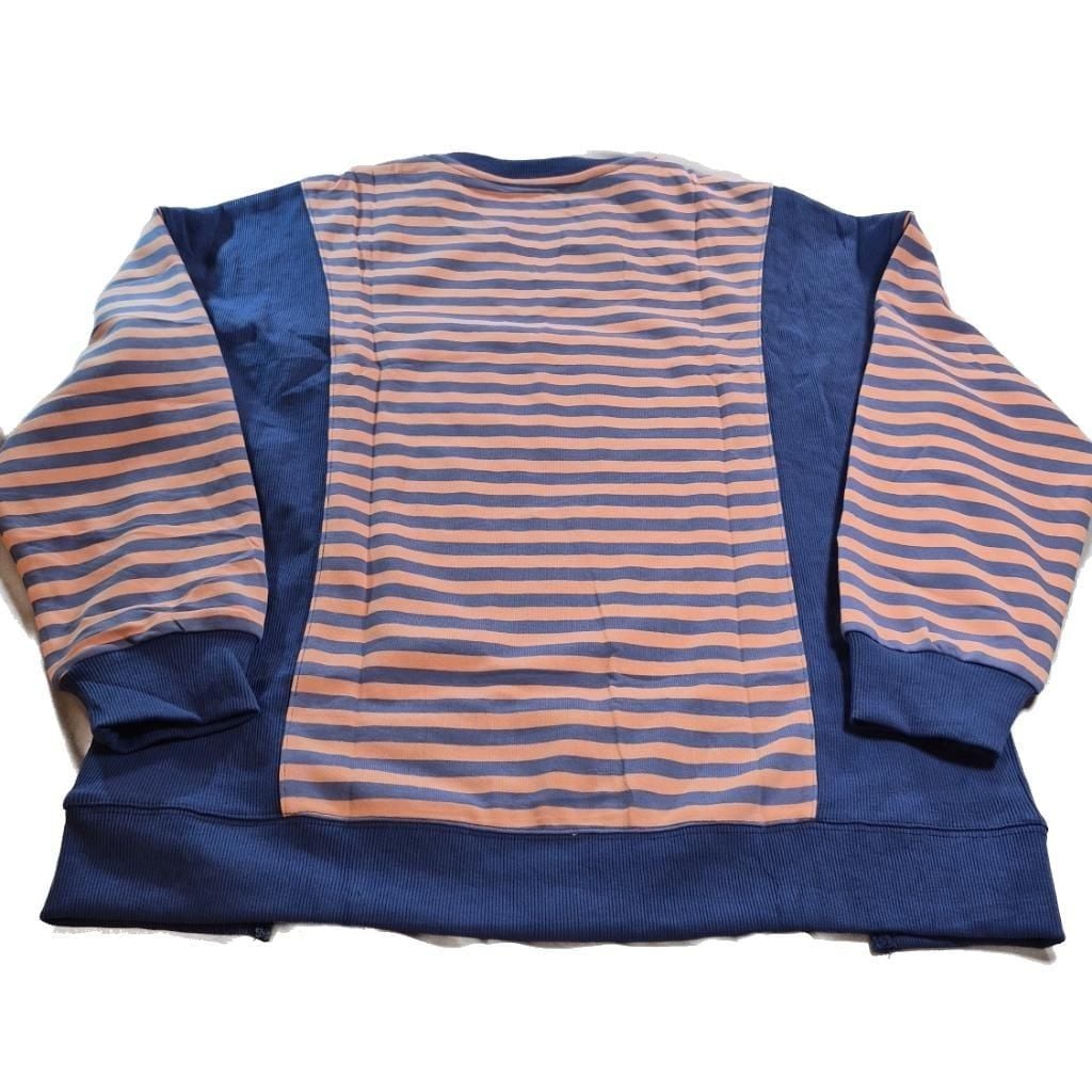 Glamaker Universal Striped Color Block Oversized Sweatshirt Crewneck Pullover Top Navy Coral size S 10