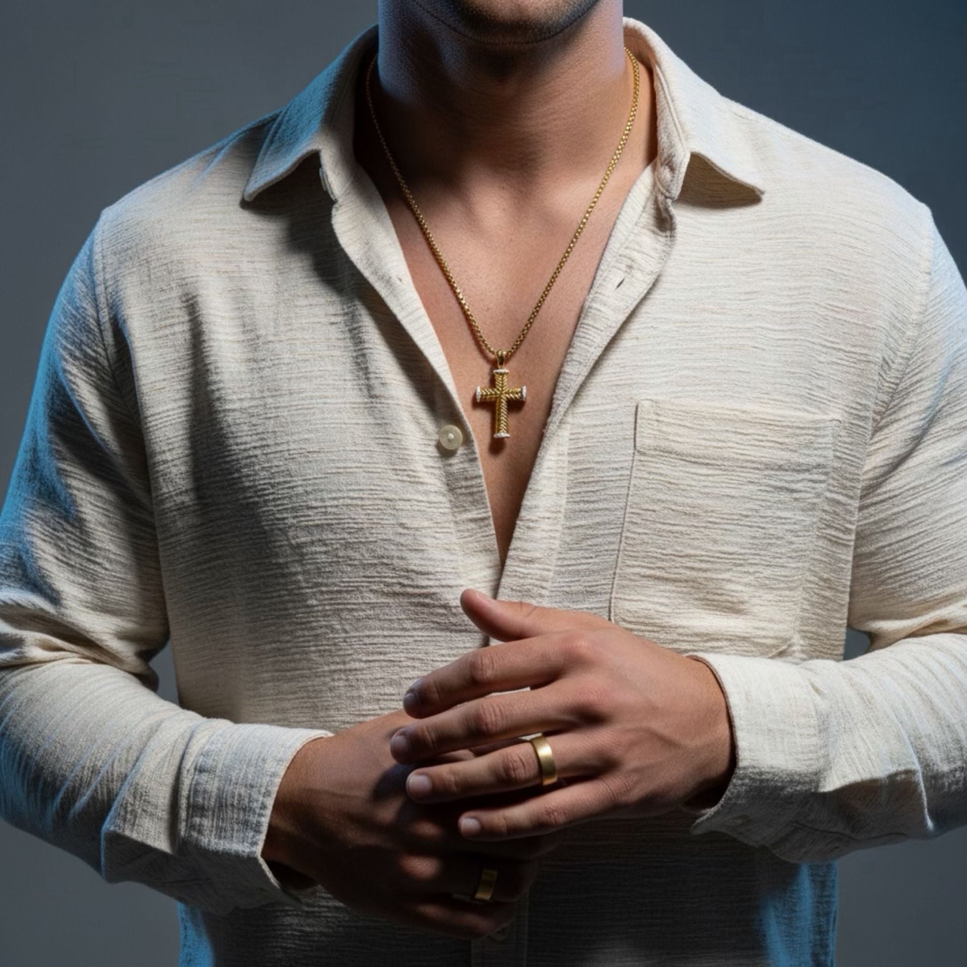 Mens Gold Plated Chevron Cross Pendant For Men 2