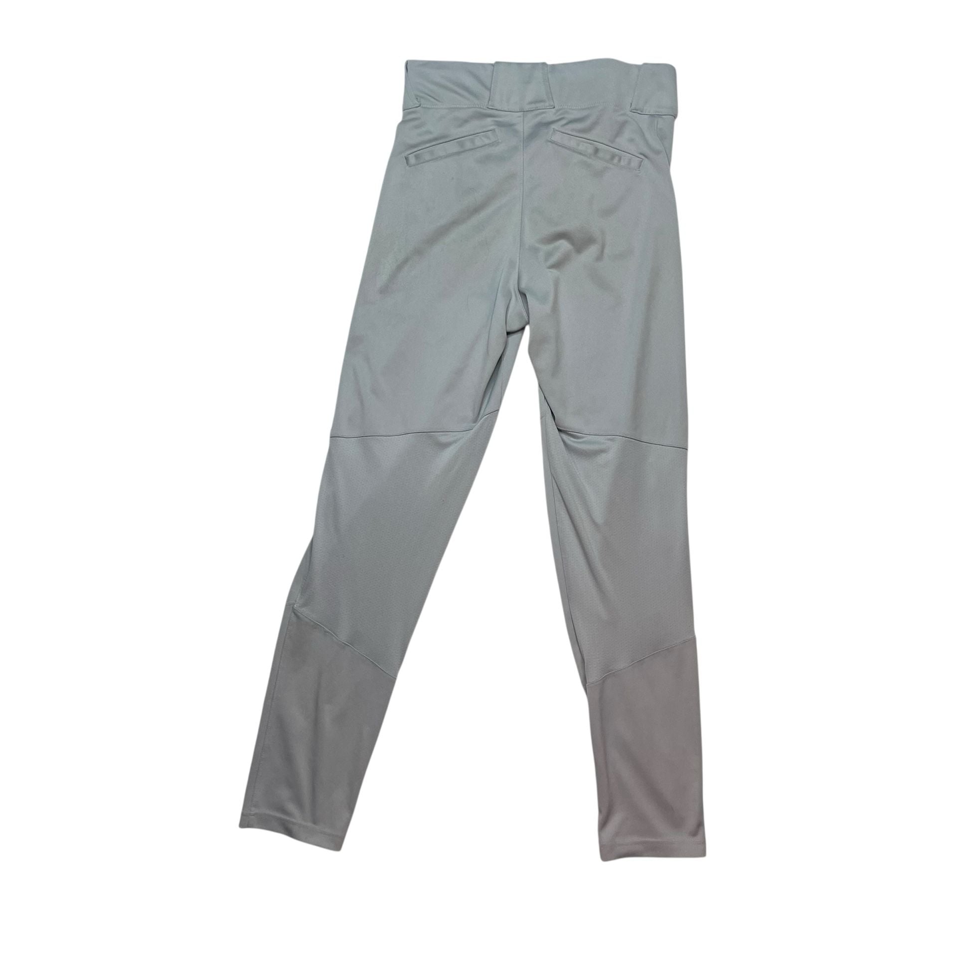 Nike Team Gray Baseball Pants Youth Small Swoosh Logo
Description:
Nike Team baseball pants in light gray, size Youth Small. Features snap closure, zip fly, belt loops, and embroidered black Nike swoosh on front. Durable polyester material built for game 6