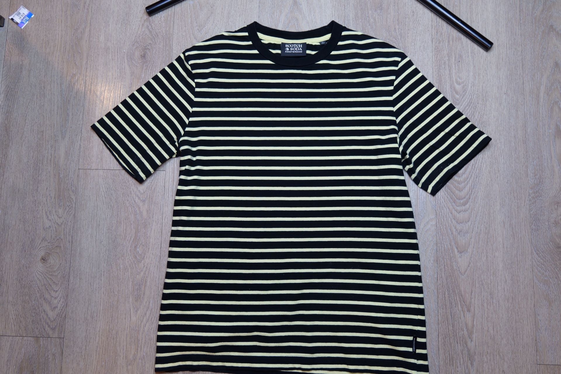 Scotch & Soda Amsterdam Striped Cotton T-Shirt Black and Yellow 2