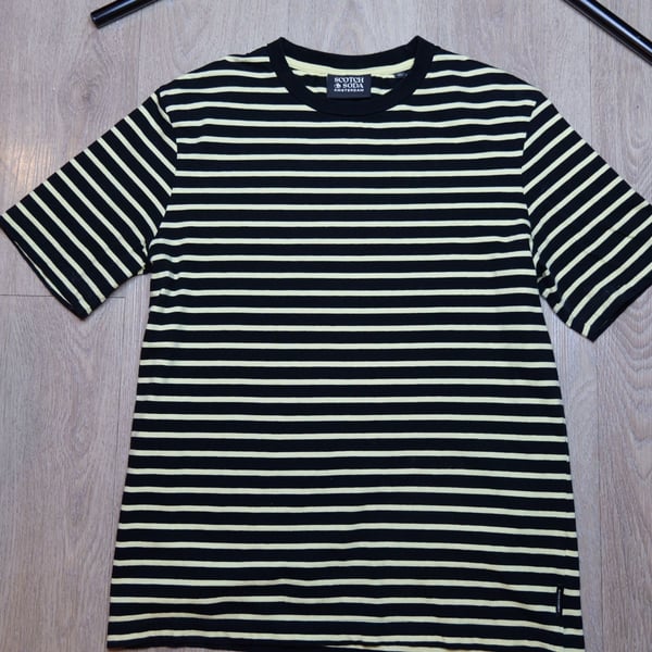 Scotch & Soda Amsterdam Striped Cotton T-Shirt Black and Yellow