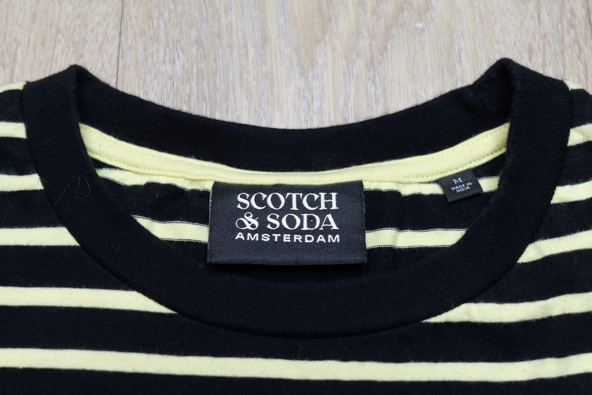 Scotch & Soda Amsterdam Striped Cotton T-Shirt Black and Yellow 3