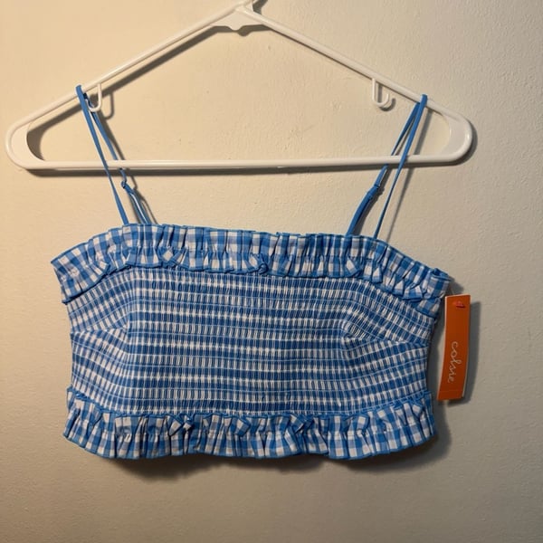 Colsie NWT Blue Gingham Smocked Ruffle Bandeau Bralette Crop Top