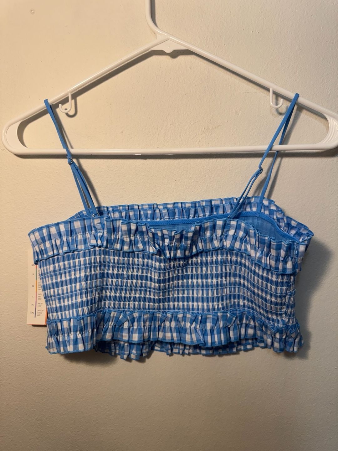 Colsie NWT Blue Gingham Smocked Ruffle Bandeau Bralette Crop Top 3