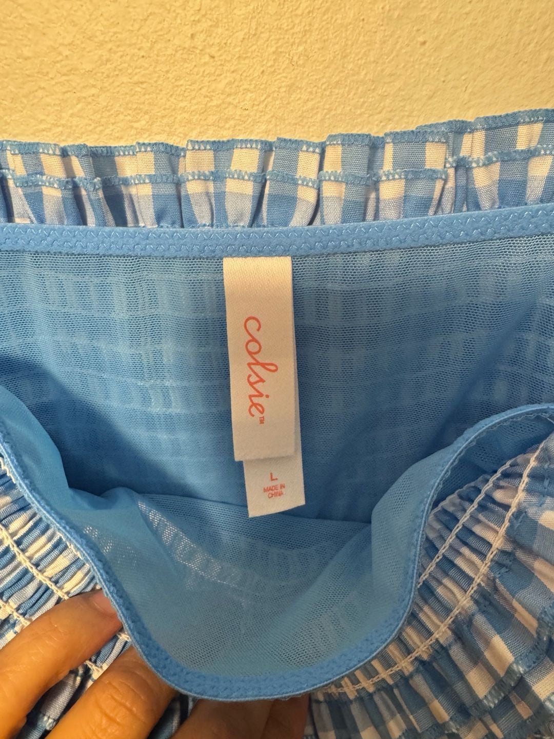 Colsie NWT Blue Gingham Smocked Ruffle Bandeau Bralette Crop Top 4