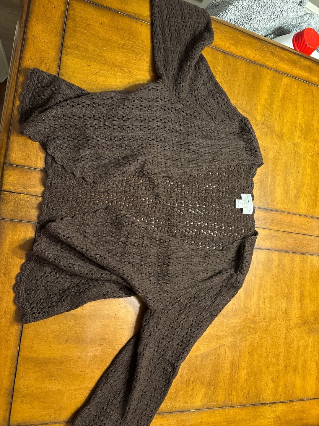 Christopher & Banks Brown Hand Crochet Open Knit Cardigan Sweater XL 1