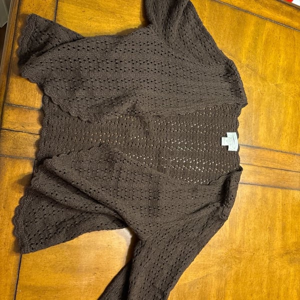 Christopher & Banks Brown Hand Crochet Open Knit Cardigan Sweater XL