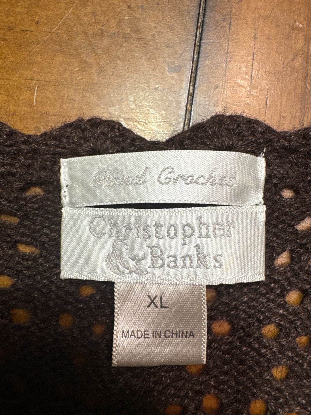 Christopher & Banks Brown Hand Crochet Open Knit Cardigan Sweater XL 2