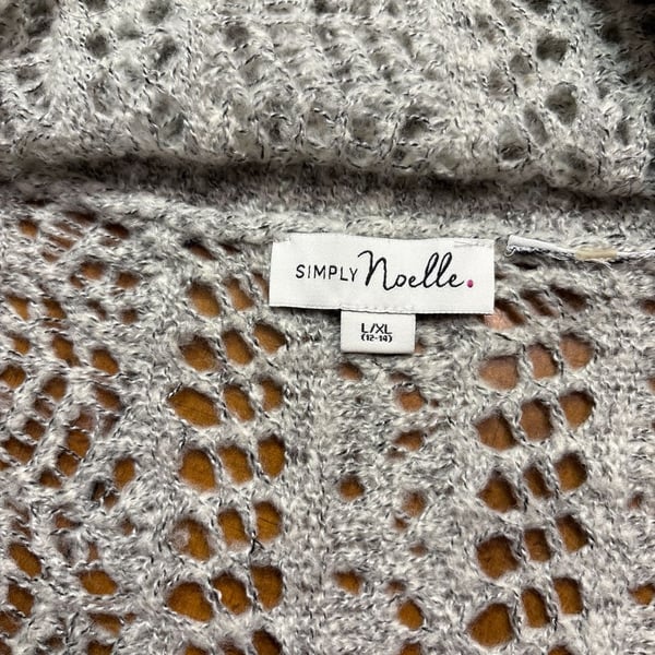 Simply Noelle Gray Open Knit Crochet Cardigan Sweater L/XL