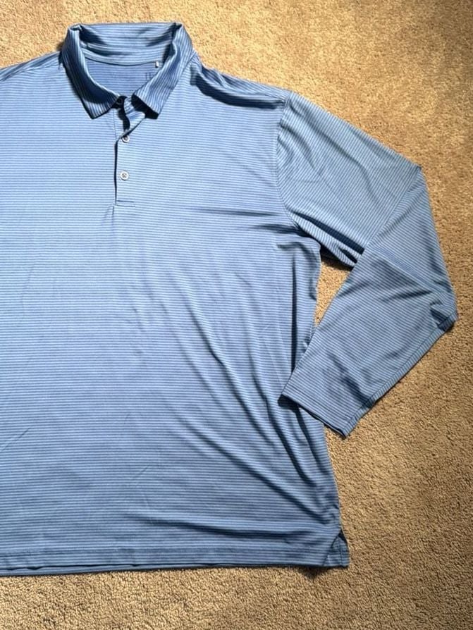 Walter Hagen Men's Blue Striped Long-Sleeve Performance Golf Polo 2