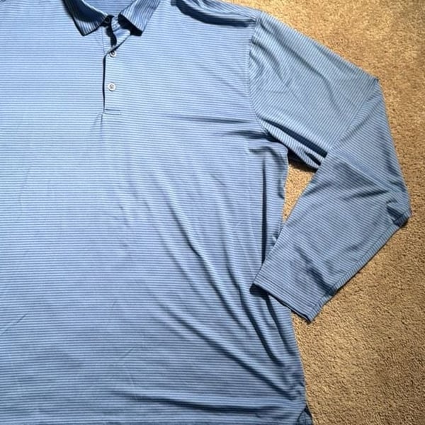Walter Hagen Men's Blue Striped Long-Sleeve Performance Golf Polo