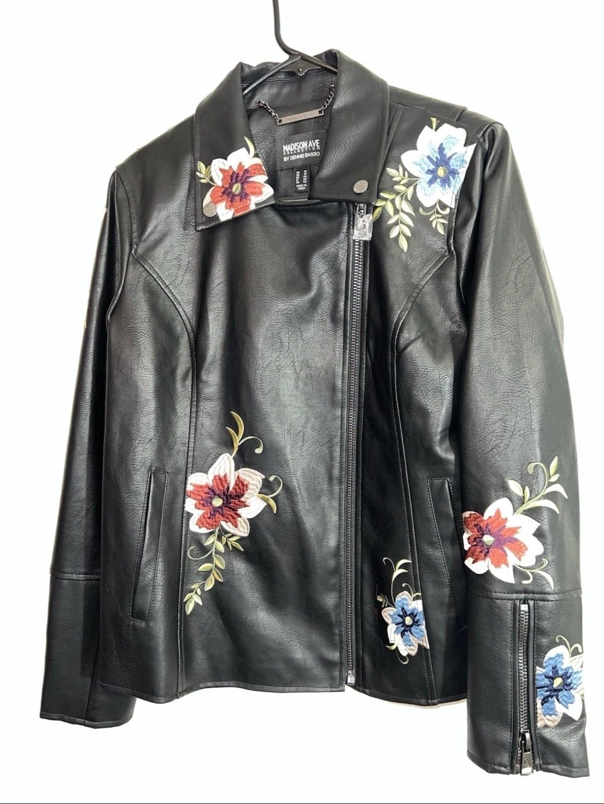 Madison Ave Collection by Dennis Basso Floral Embroidered Faux Leather Moto Jacket 3