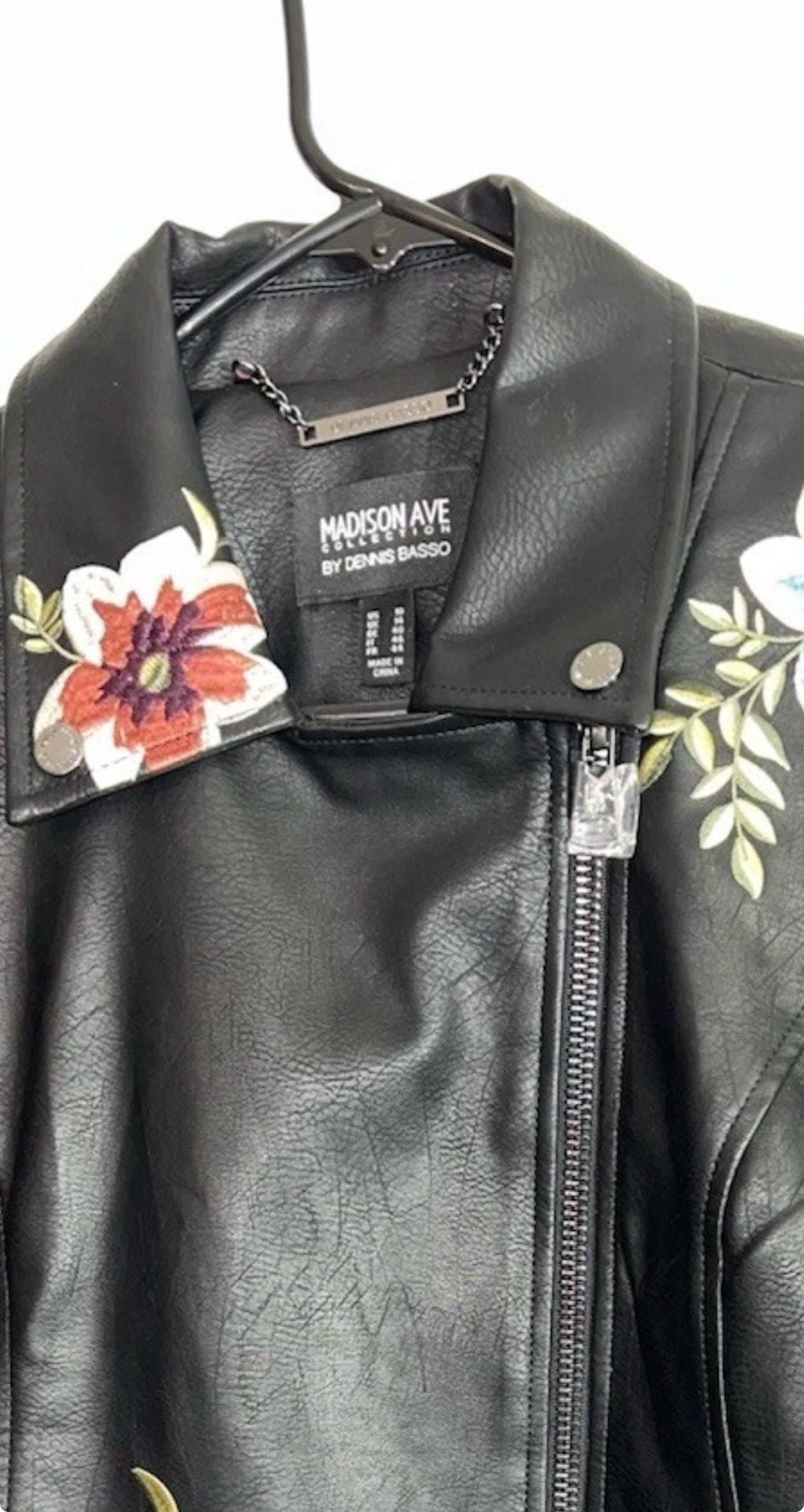 Madison Ave Collection by Dennis Basso Floral Embroidered Faux Leather Moto Jacket 4