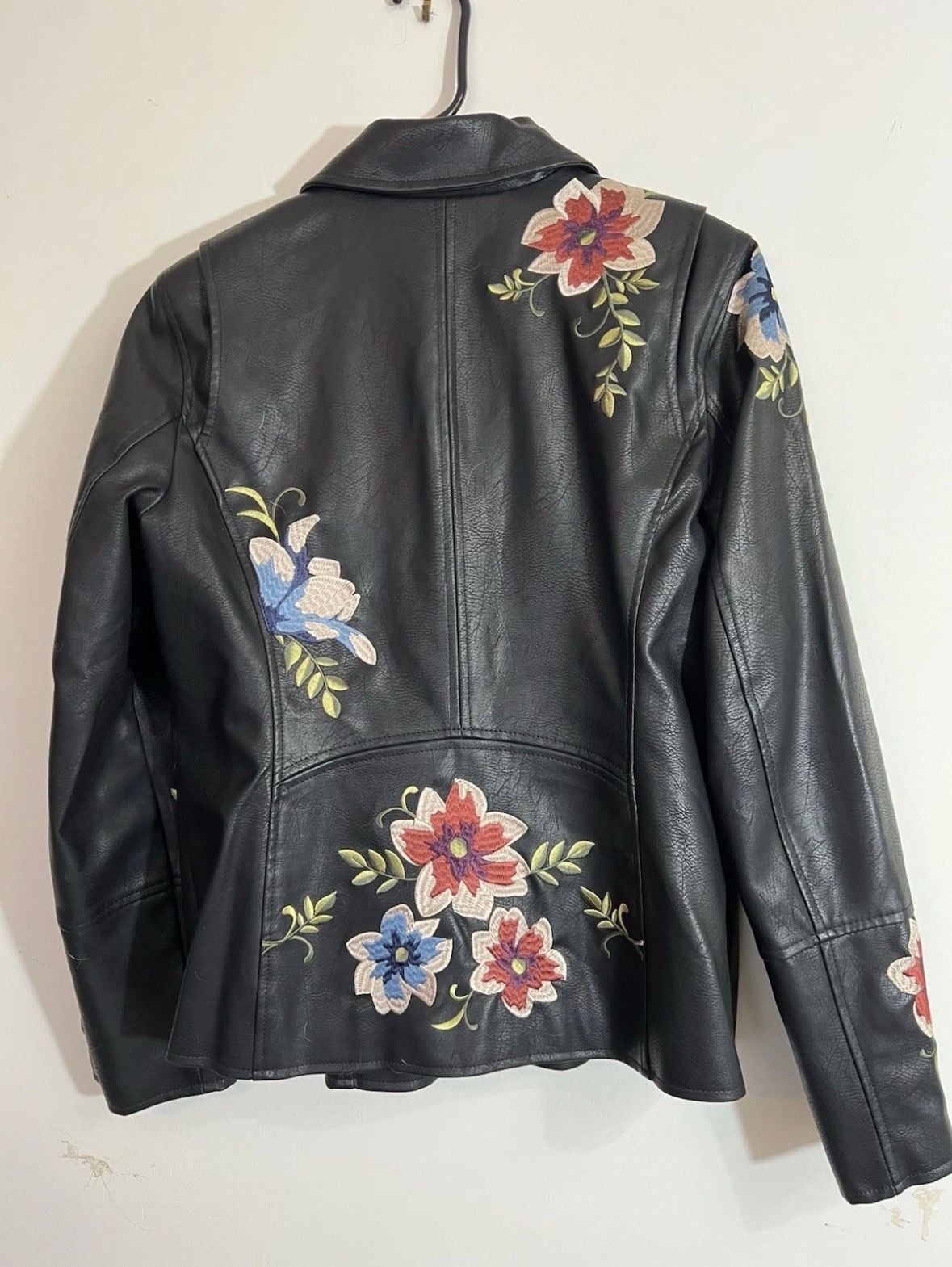 Madison Ave Collection by Dennis Basso Floral Embroidered Faux Leather Moto Jacket 5