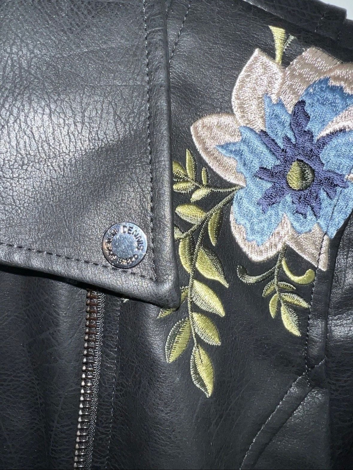 Madison Ave Collection by Dennis Basso Floral Embroidered Faux Leather Moto Jacket 7